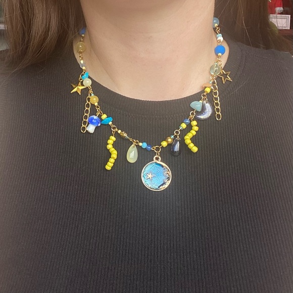 Ocean Sky Beaded Charm Chain Charm Necklace Gold Star Moon Pendant Autumn Nature - Picture 6 of 8